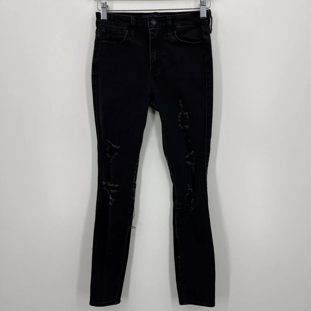 Hollister High Rise Crop Super Skinny Jeans Black Distressed 0R W24 L26 Stretch